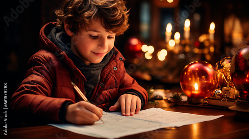A Child's Excitement While Penning a Letter to Santa, Magic in the Making. Generative AI.