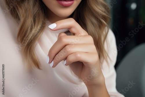 Model Gracefully Showcasing French Manicure photo