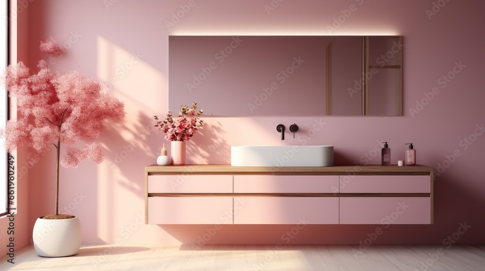 Modern bathroom, Interior pink bathroom. Modern bathroom, Interior pink bathroom.