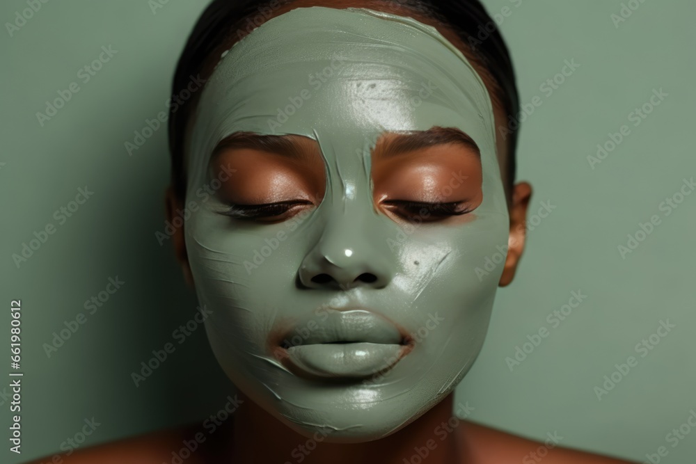 Closeup Of Young Black Woman Wearing Green Mask For Natural Skincare Closeup Of Young Black Woman Wearing Green Mask For Natural Skincare