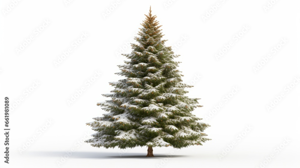 Fototapeta premium A snow-covered pine tree in a serene winter landscape