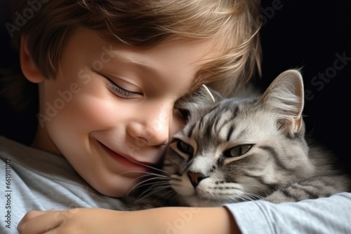 A Boy Hugging A Cat