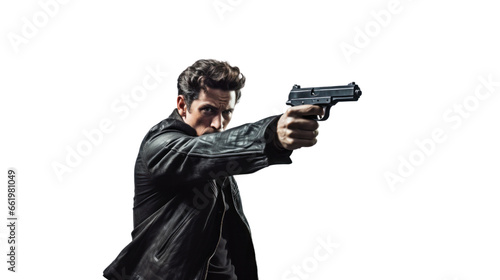 Man holding a handgun pretending to shoot