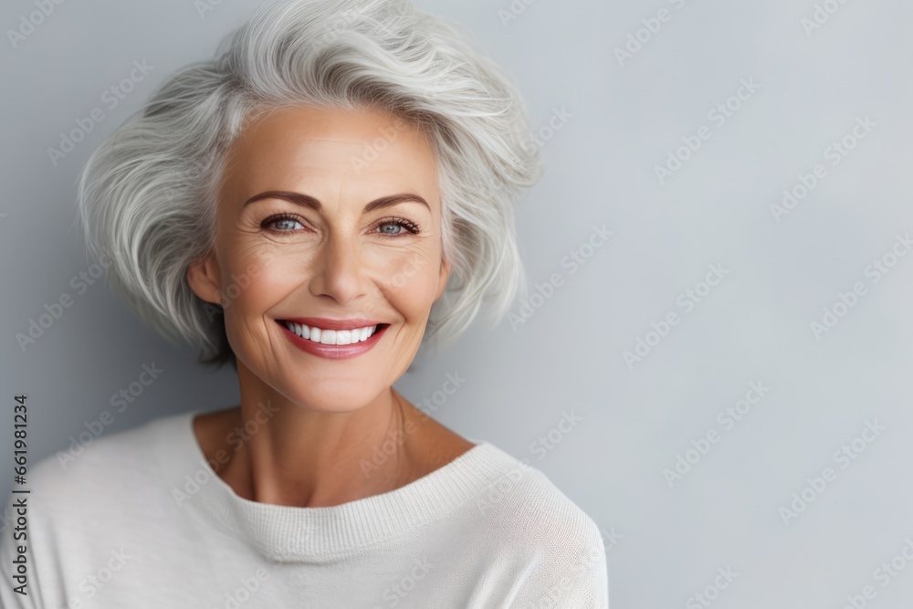 Portrait Features Content Senior Female Model With Warm Smile