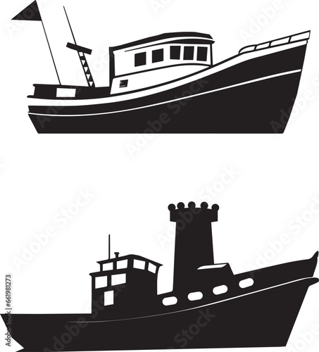fishing boat silhouette set, boat silhouette isolated on white background, ship, boat