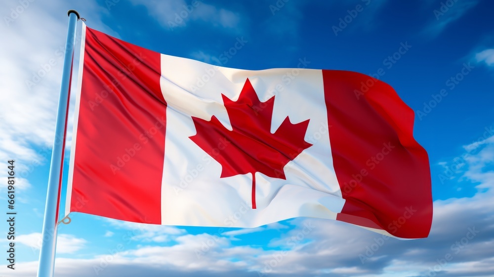 A Canadian flag fluttering in the breeze A Canadian flag fluttering in the breeze
