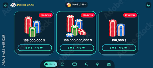 Online Poker and Casino Dark Game Landscape Mobile App Ui Kit Template