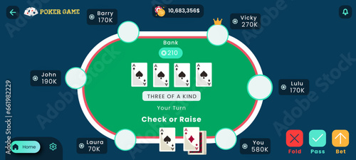 Online Poker table and Casino Dark Game Landscape Mobile App Ui Kit Template
