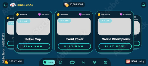 Online Poker and Casino Dark Game Landscape Mobile App Ui Kit Template