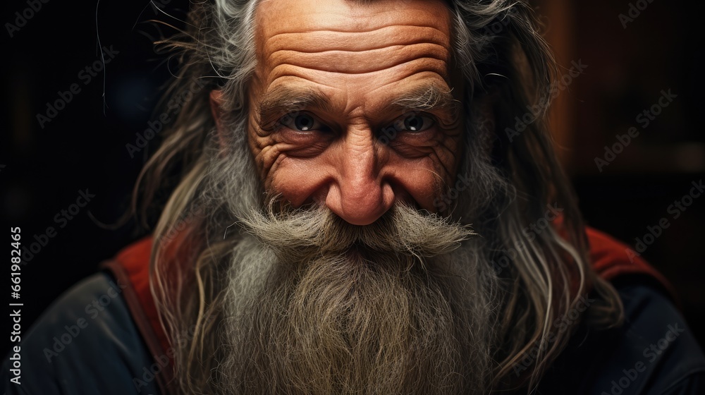 Portrait of very old man with long beard.