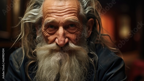 Portrait of very old man with long beard.