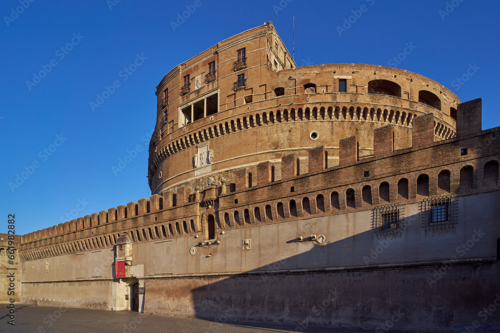 Castel Sant'Angelo (Mausoleum of Hadrian), landmark roman building and Papal fortress and prison in Rome, Italy