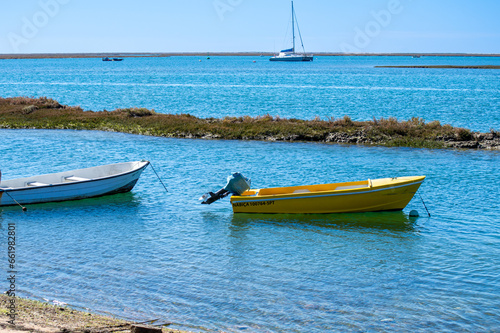 Boats in lagoons in Faro, Portugal 