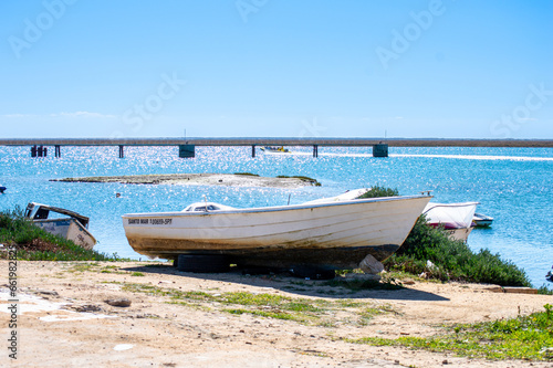 Boats in lagoons in Faro, Portugal 