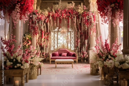 Sophisticated marriage location adorned with beautiful blooms. Generative AI