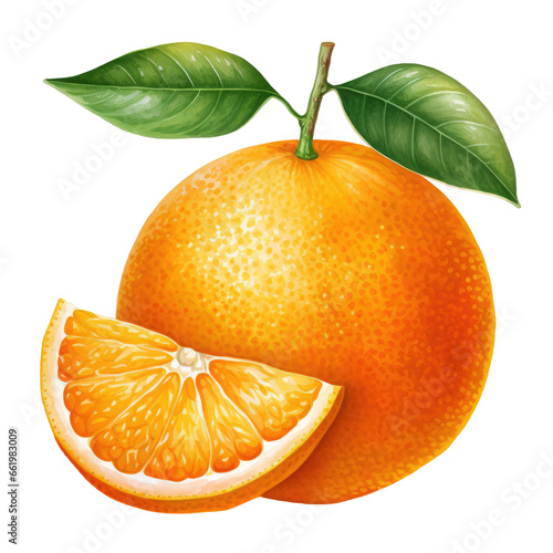 fruit element. watercolor orange illustration.