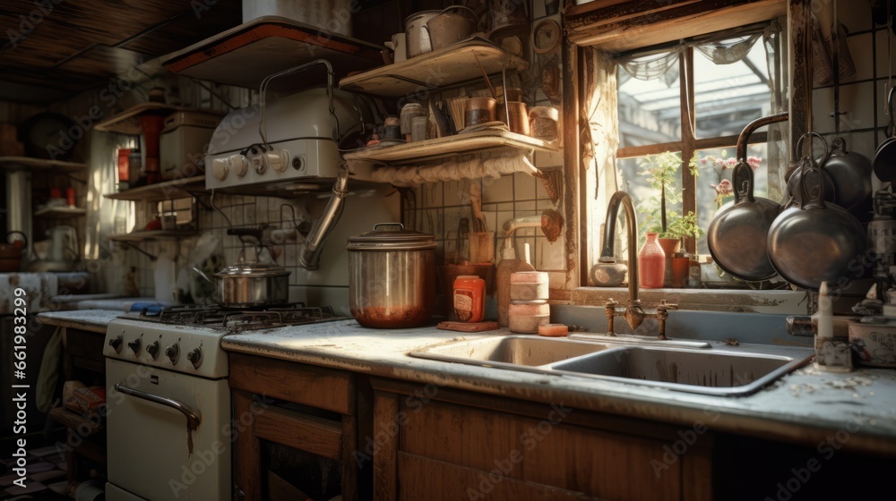 A well-stocked kitchen with an array of pots and pans ready for cooking
