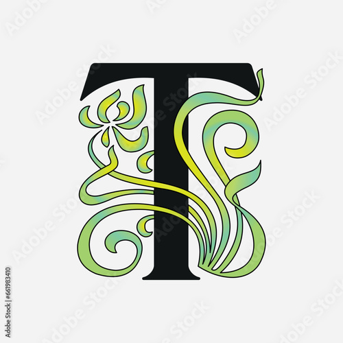 Vector Initial letter T in Art Nouveau style Graphics