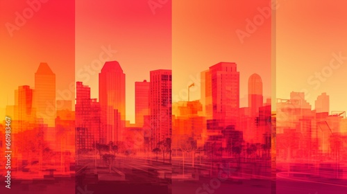 A triptych of thermal images showcasing the rise in temperatures within a city during the daytime  highlighting the consequences of urban heat.