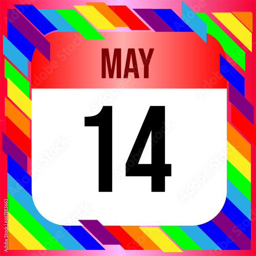 May 14 - Calendar with Rainbow colors. Vector illustration. Colorful  geometric template design background, vector illustration
