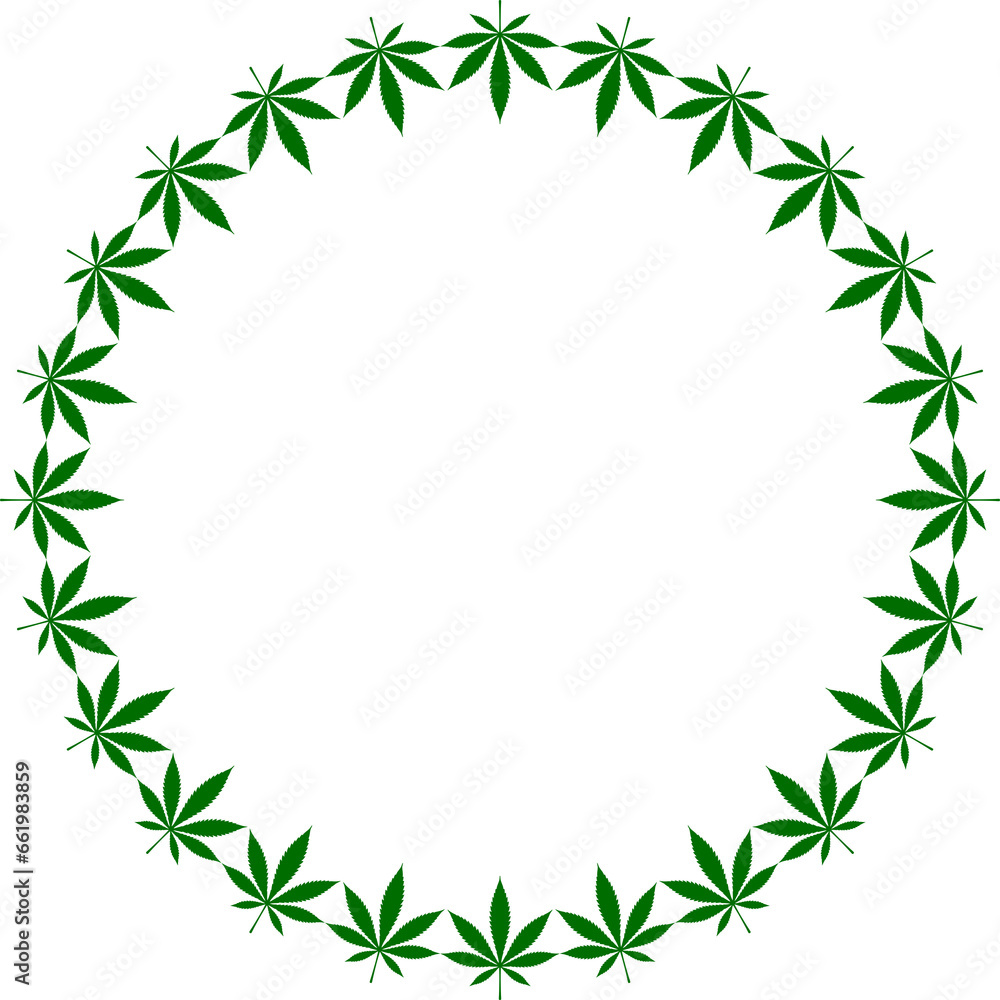 Cannabis also known as Marijuana Plant Leaf Silhouette Circle Shape Composition, can use for Decoration, Ornate, Wallpaper, Cover, Art Illustration, Textile, Fabric, Fashion, or Graphic Design Element