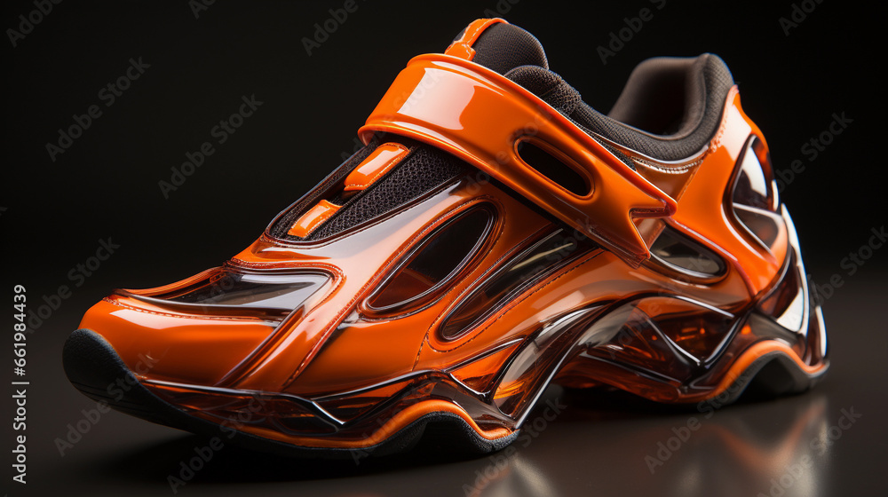 Ultra modern sneaker design, sports shoes on a dark background. Ultra modern sneaker design, sports shoes on a dark background.
