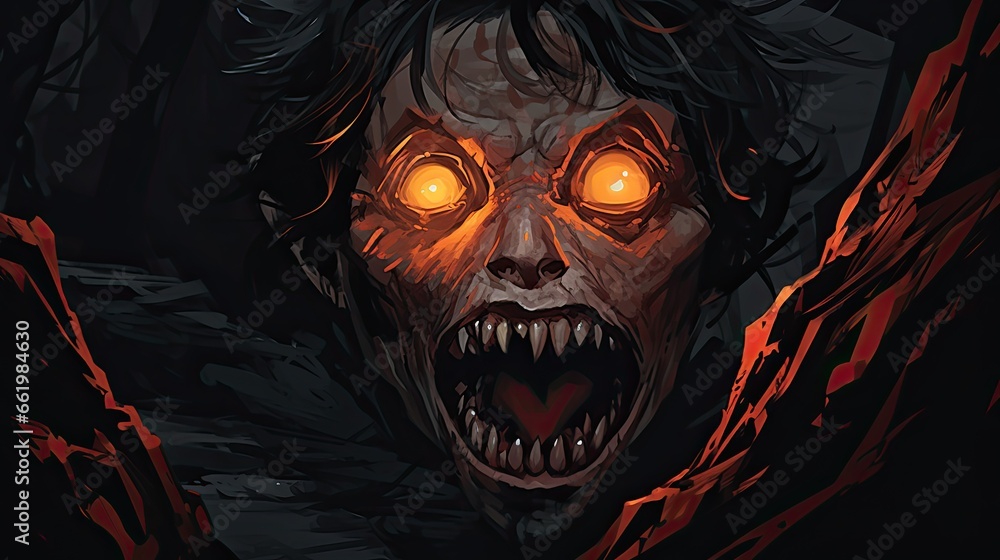 The dreaded ghoul bloodsucker is looking for a new victim. A creepy drawn character for a horror story. Horrific monster head. The dreaded ghoul bloodsucker is looking for a new victim. A creepy drawn character for a horror story. Horrific monster head.