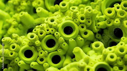 Tubular polymer structure with chaotically arranged holes. Green plastic surface texture. Illustration for cover, card, postcard, interior design, banner, poster, brochure or presentation.