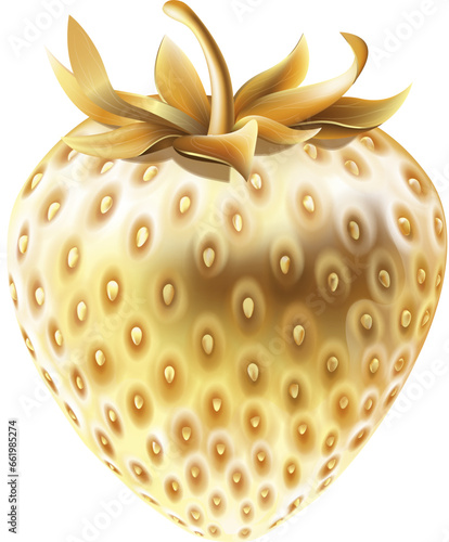 Golden strawberry on white background. Realistic 3d isolated vector illustration