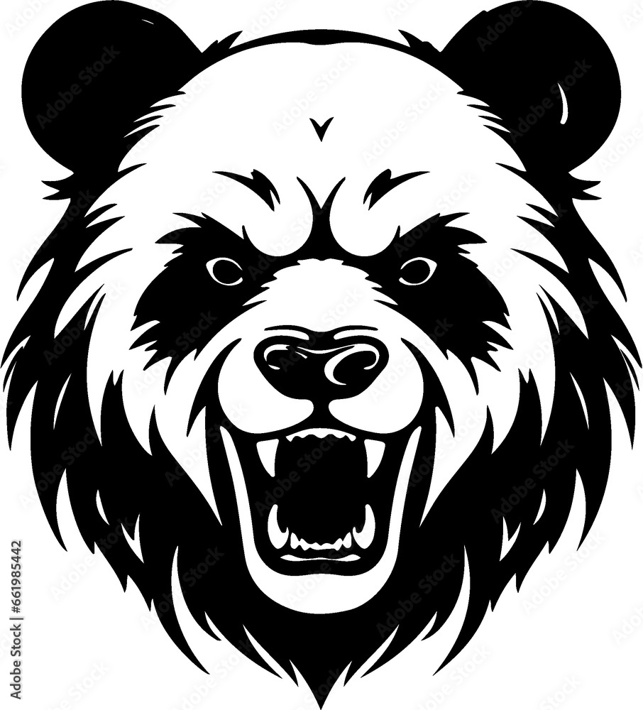 Fototapeta premium roaring panda bear head isolated on white, mascot vector, cartoon, illustration