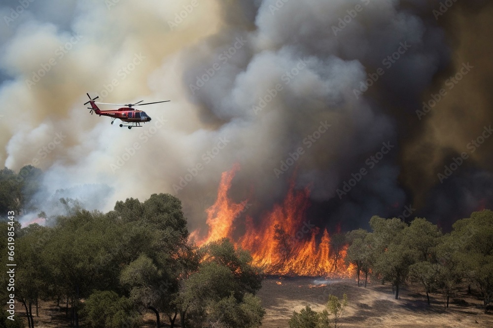 A helicopter combatting a forest fire in Portugal. Generative AI
