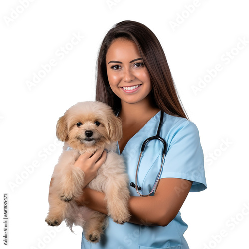 veterinarian young woman with a dog, doctor holding a pet, animal, Happy vet with dog