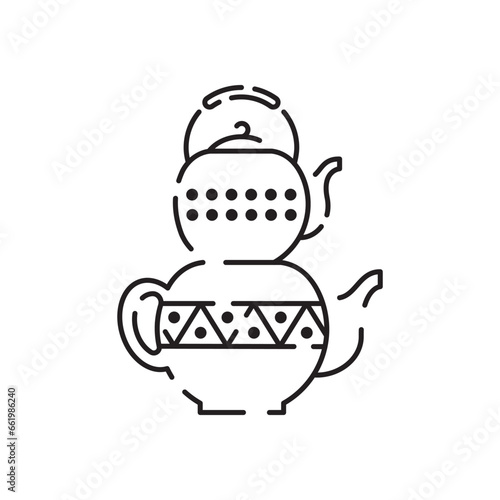 Teacup line icon icon. Teapot or samovar flat icon. Thin line signs for design logo, visit card. Symbol for web design or mobile app. Cup outline pictogram