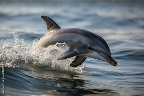 An image depicting a dolphin swimming gracefully. Generative AI