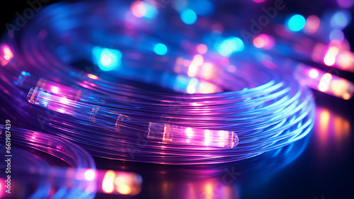Close up fiber optics light for background, Generative AI 
