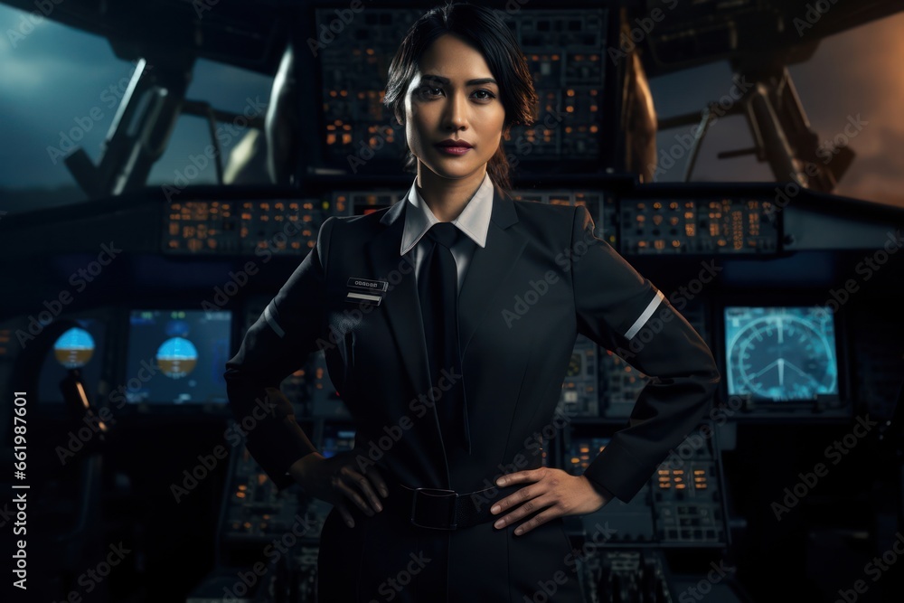 Asian Female Airline Pilot Industry Lifestyle Backdrop Generative AI Asian Female Airline Pilot Industry Lifestyle Backdrop Generative AI