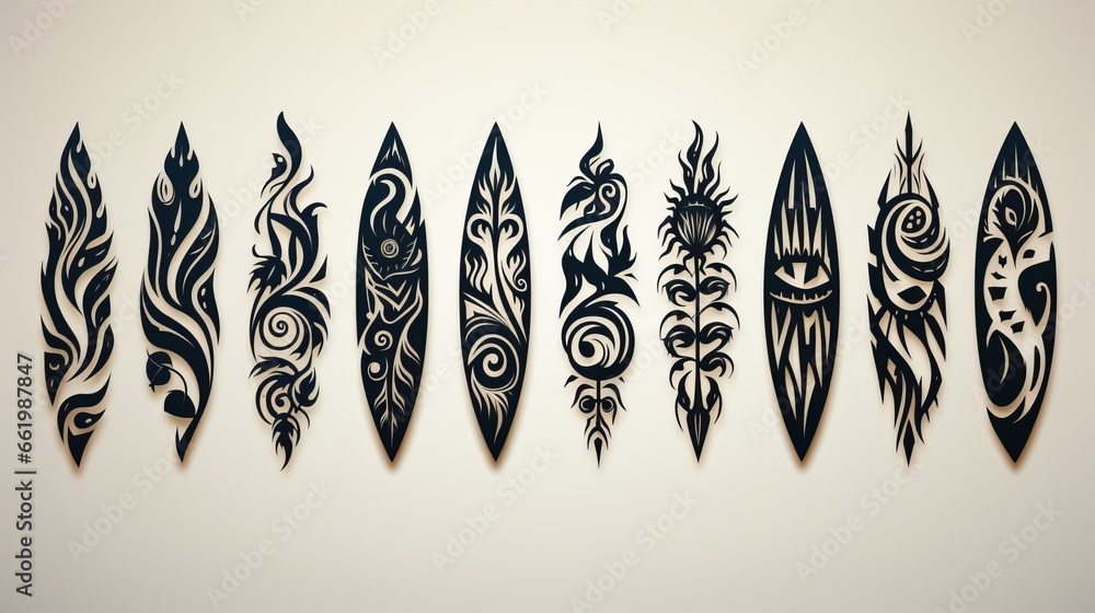 Obraz premium Tattoo in Polynesian and Maori style, preparation of patterns and designs for the body, skin painting.