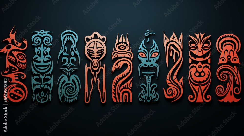 Tattoo in Polynesian and Maori style, preparation of patterns and designs for the body, skin painting. - obrazy, fototapety, plakaty 