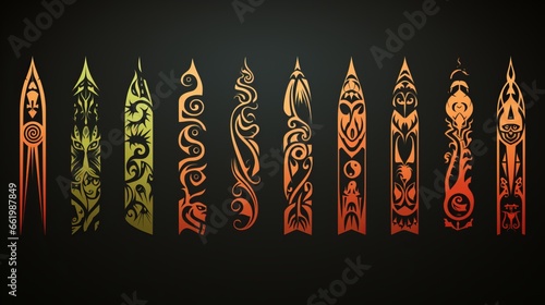 Tattoo in Polynesian and Maori style, preparation of patterns and designs for the body, skin painting.