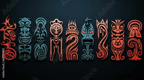 Tattoo in Polynesian and Maori style, preparation of patterns and designs for the body, skin painting. photo