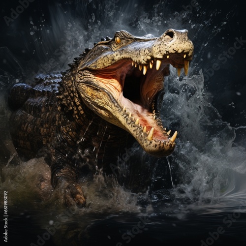 Saltwater crocodile reptile oil painting beautiful image Ai generated art