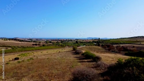 Aerial drone video of an overview of a dry and desolate countryside