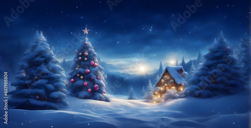 Christmas tree - Christmas in the Woods: A Snowy Forest Landscape with a Christmas Tree © PetrovMedia
