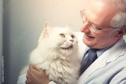 veterinarian with white cat