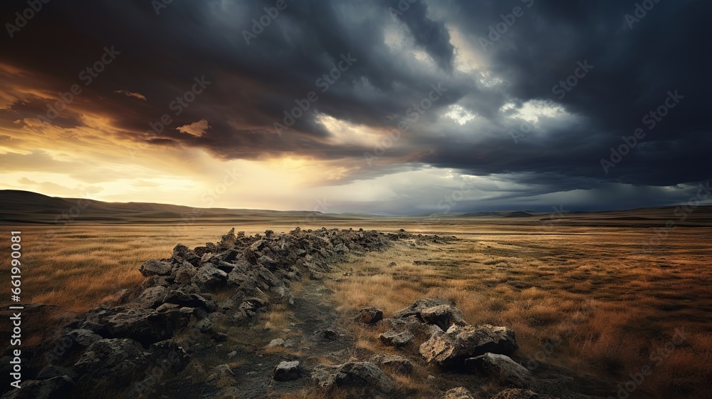 Dramatic landscape with stormy skies Dramatic landscape with stormy skies