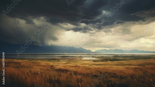 Dramatic landscape with stormy skies