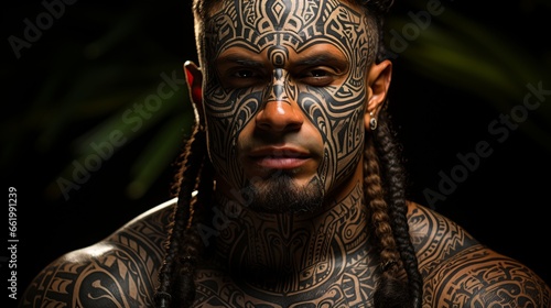 Polynesian tribe, Maori people. Village life in a picturesque area with dense vegetation and rivers. Concept: Tourist area in wild places