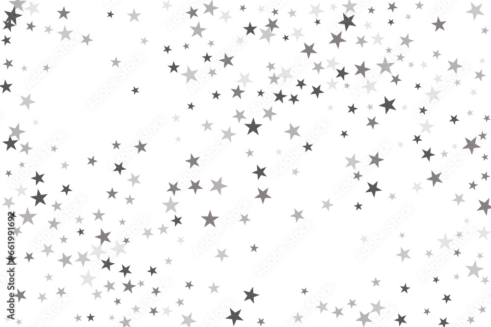 Star confetti. Silver casual confetti background. Bright design pattern.