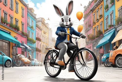 A rabbit riding a bike. Generative AI