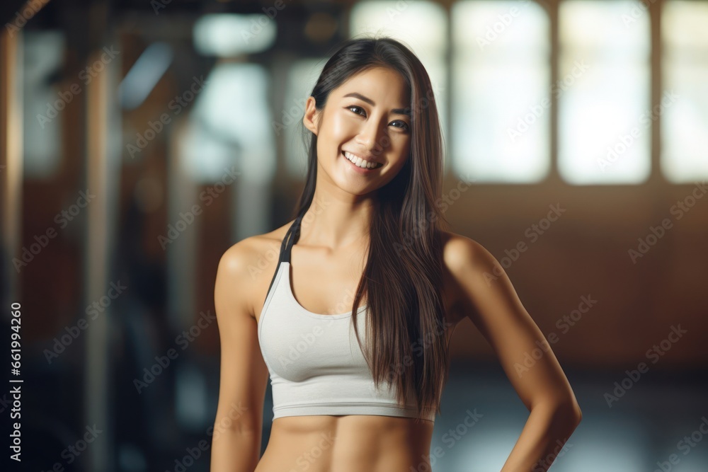 Asian Female Fitness Trainer Lifestyle Backdrop Generative AI